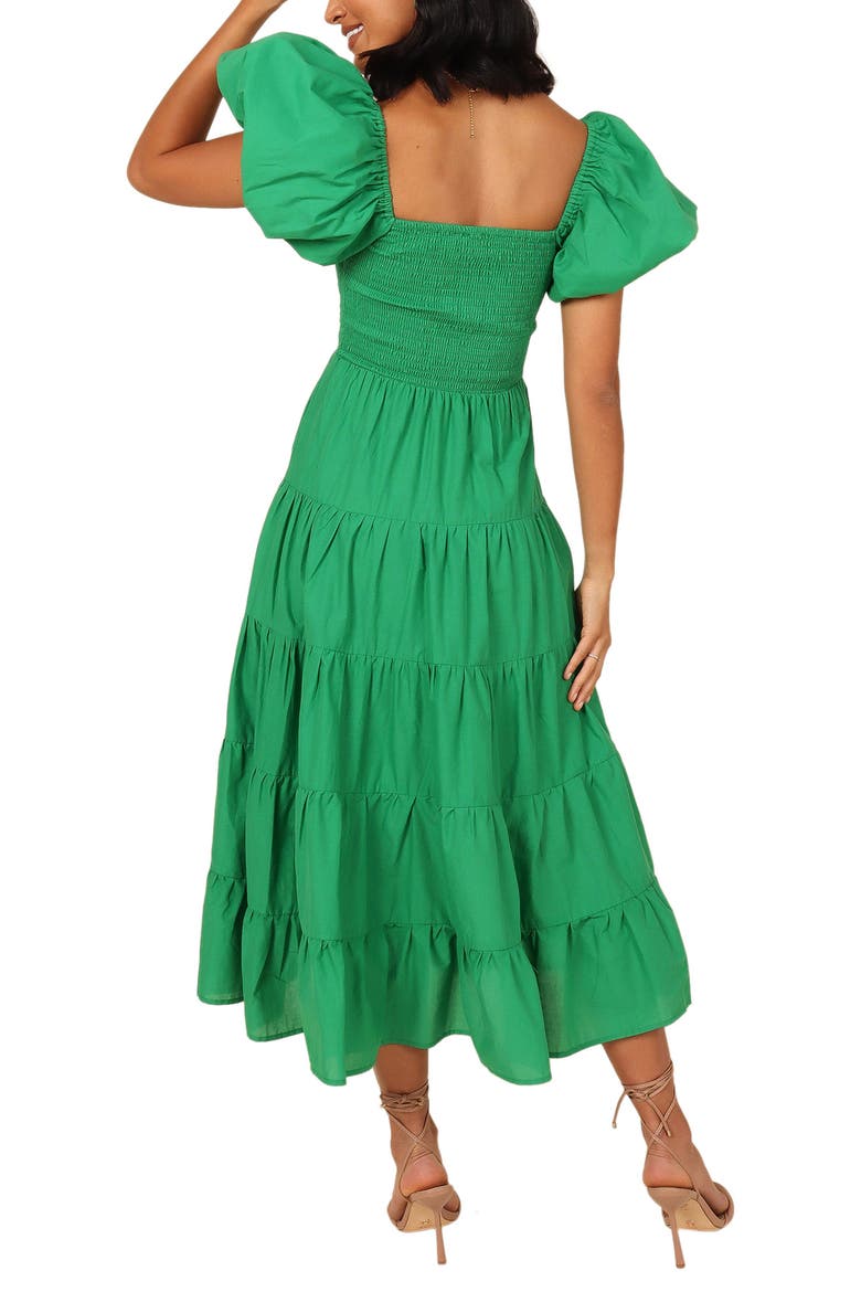 Annette Puff Sleeve Midi A-Line Dress, Alternate, color, GREEN