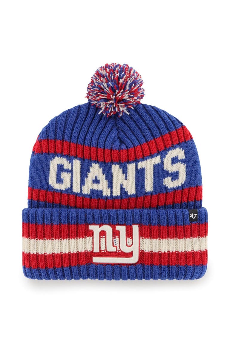 '47 Men's '47 Royal New York Giants Bering Cuffed Knit Hat with Pom, Main, color,