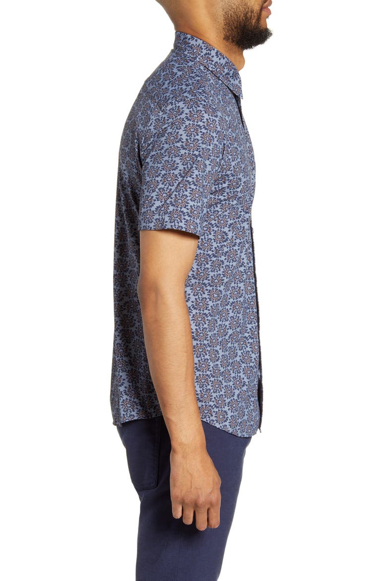 Robb Sharp Fit Floral Stretch Short Sleeve Button-Up Shirt, Alternate, color, BLUE