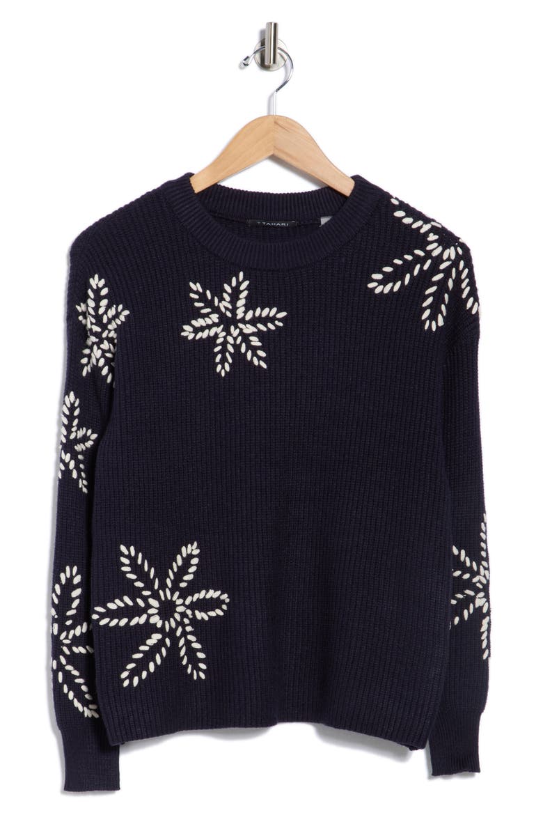 Rib Crewneck Sweater, Alternate, color, NIGHTLIFE BLUE/ CREAM