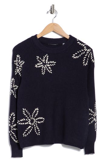 T Tahari Rib Crewneck Sweater In Blue