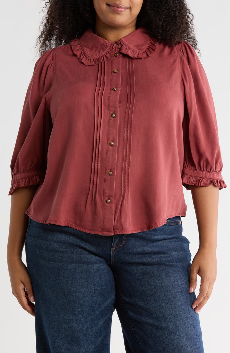 Democracy Pintuck Woven Button-Up Shirt, Main, color, Mahogony Red