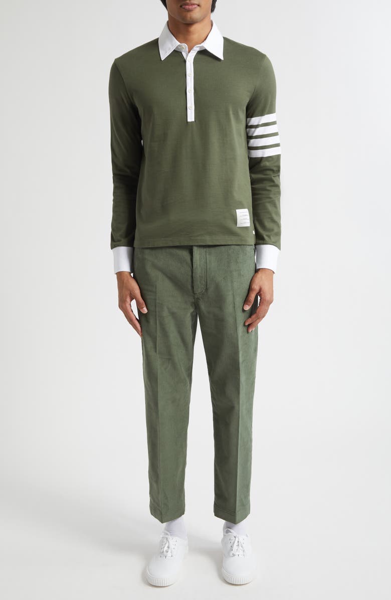 Thom Browne Classic Fit 4-Bar Long Sleeve Rugby Polo, Alternate, color, Dark Green