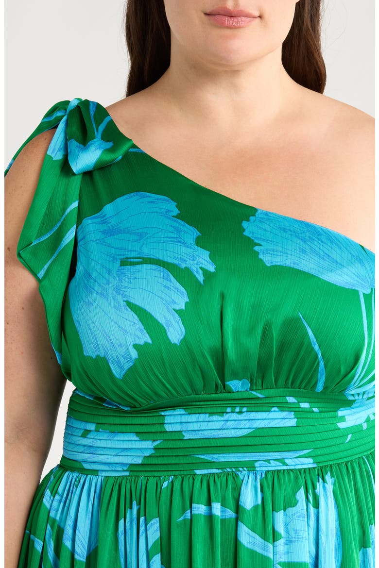 Sea Moss Floral Bayou One-Shoulder Satin Maxi Dress, Alternate, color, GREEN/ BLUE/ MULTI