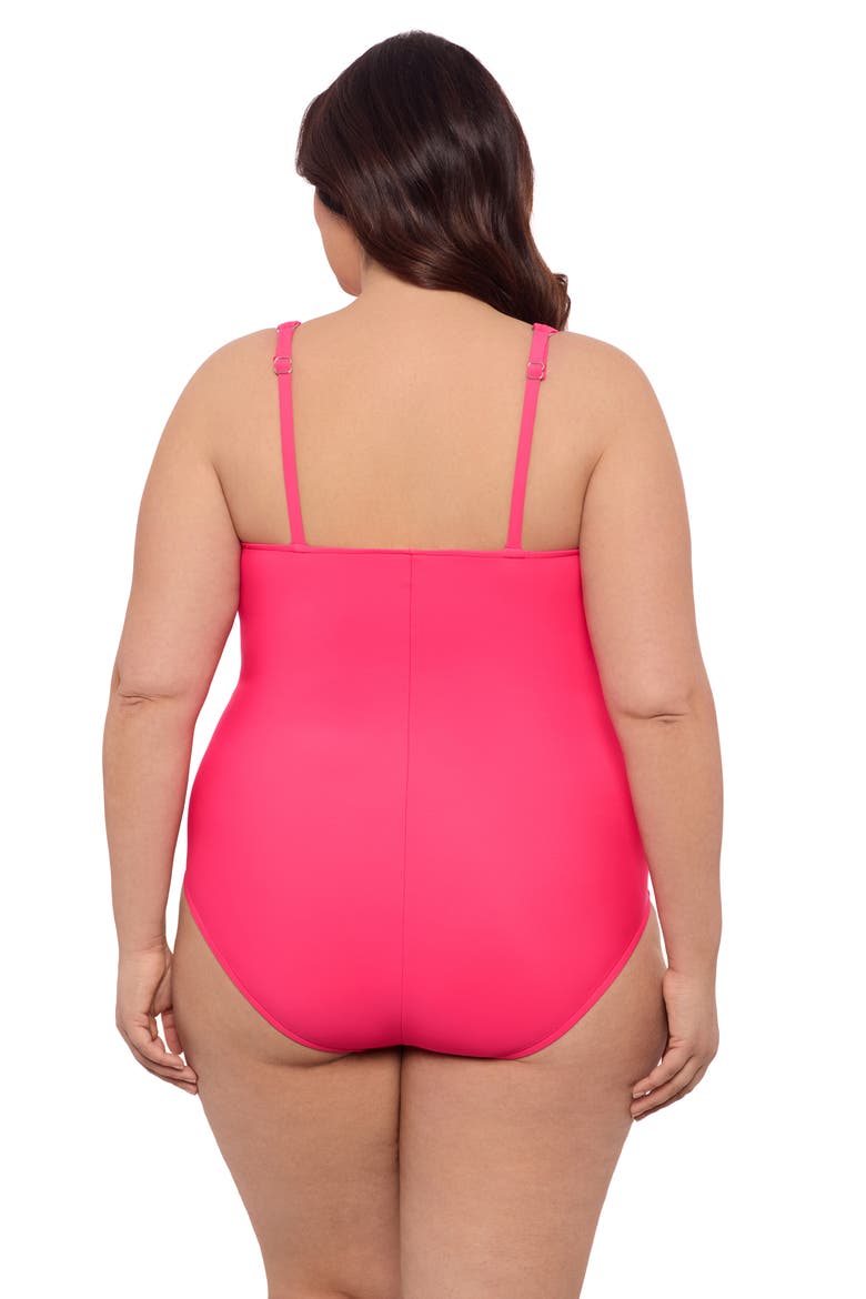 Plus Size V-Neck Surplice Trim Overlay Full Coverage One-Piece Swimsuit, Alternate, color, Rose Quartz