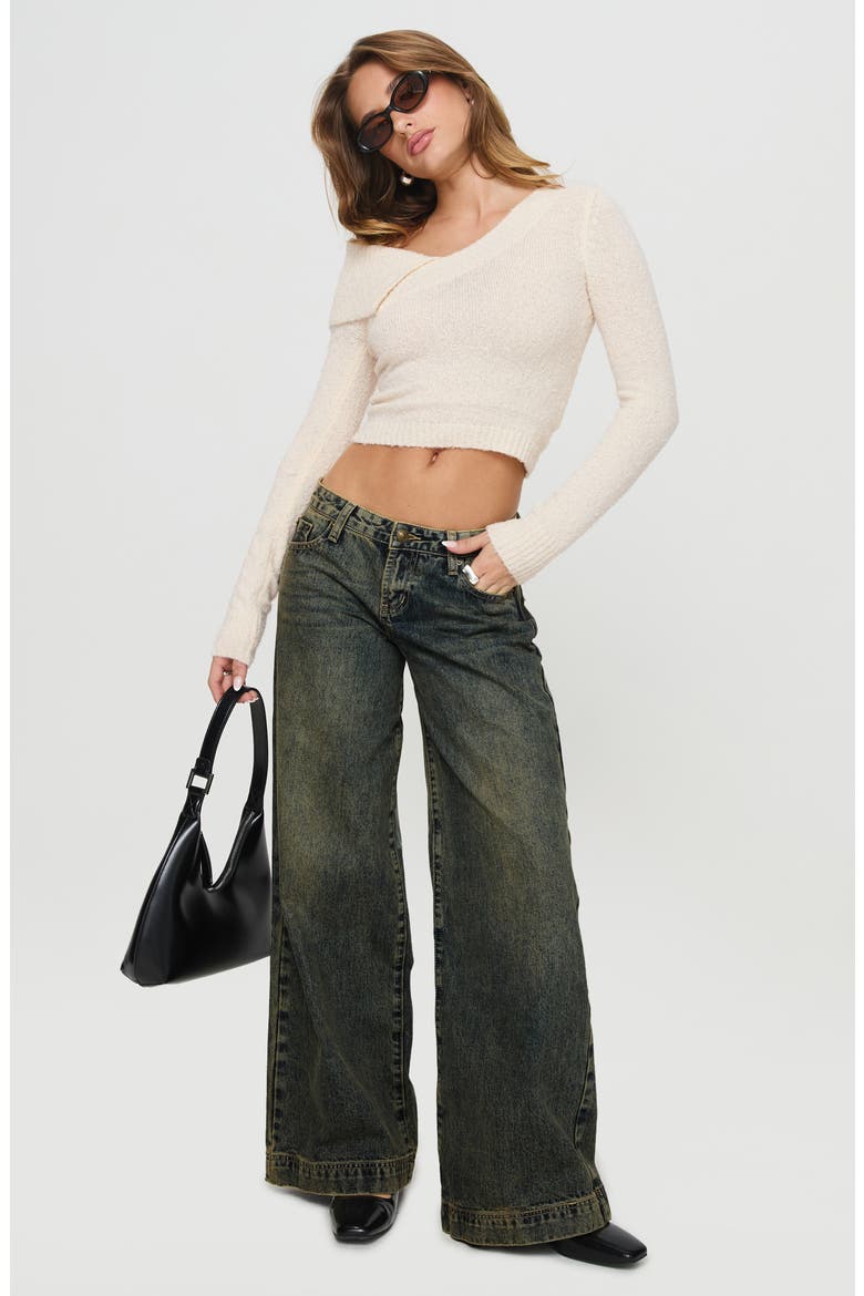 Ribbon Bow Print Low Rise Wide Leg Jeans, Alternate, color, GREY