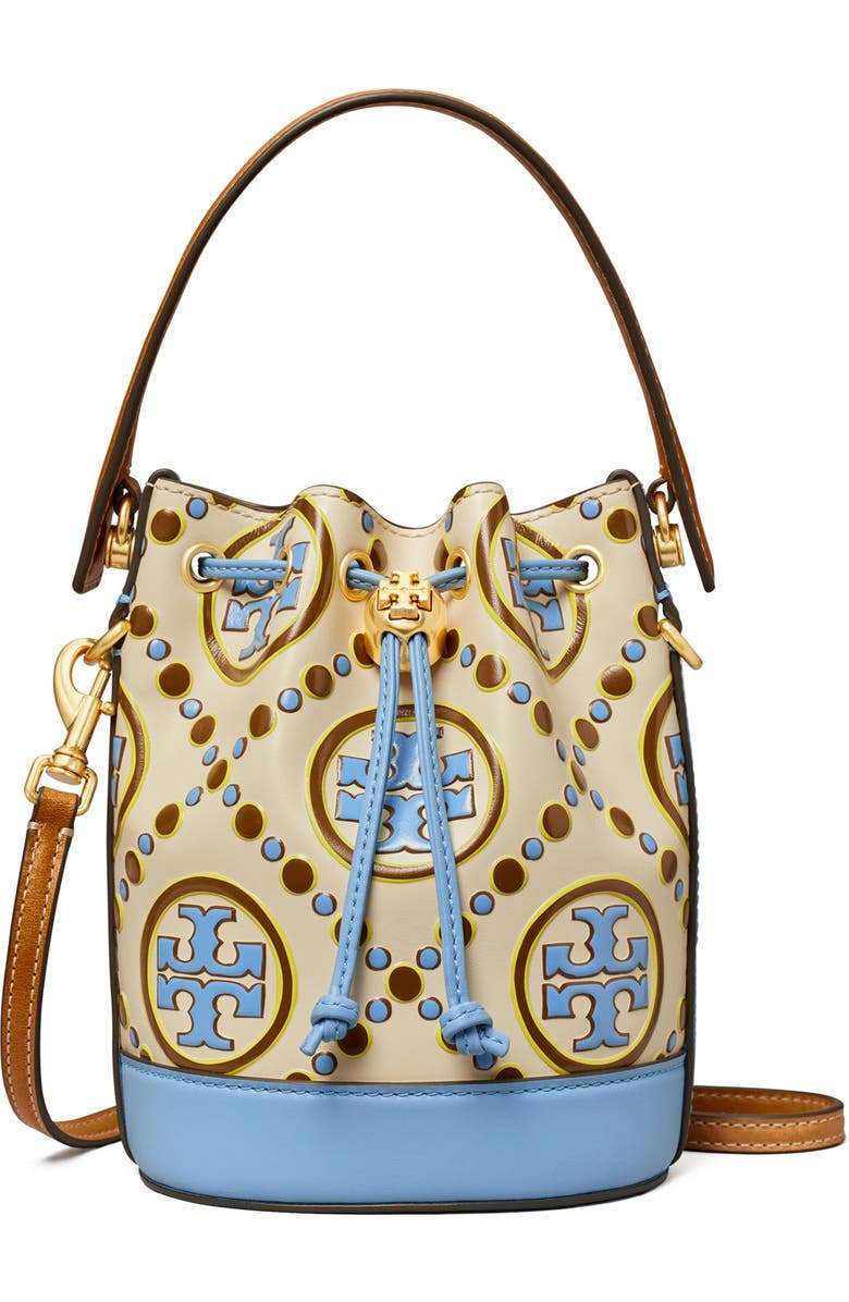Tory Burch Mini T Monogram Embossed Contrast Bucket Bag, Main, color,