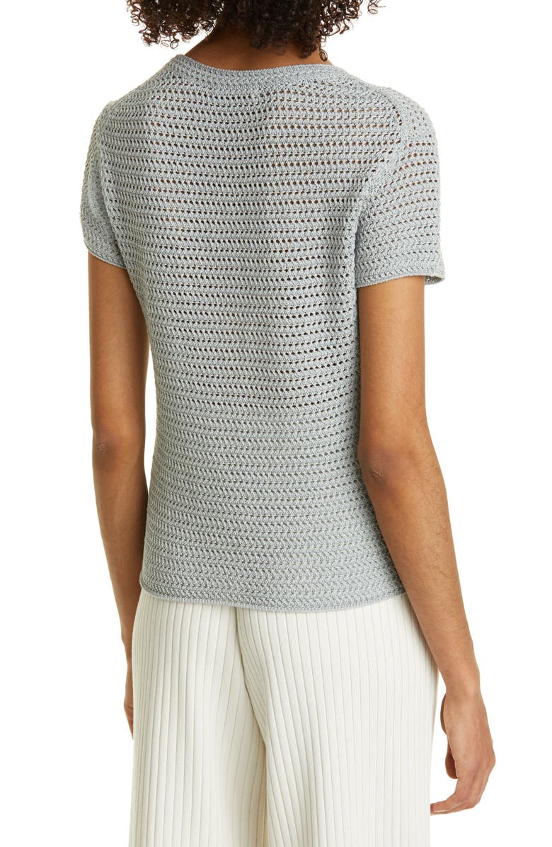 Vince Crochet Short Sleeve Cotton Sweater, Alternate, color, 