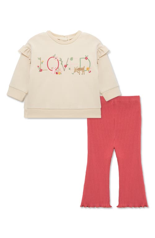 Little Me Loved Sweatshirt & Ribbed Leggings Set In Pink