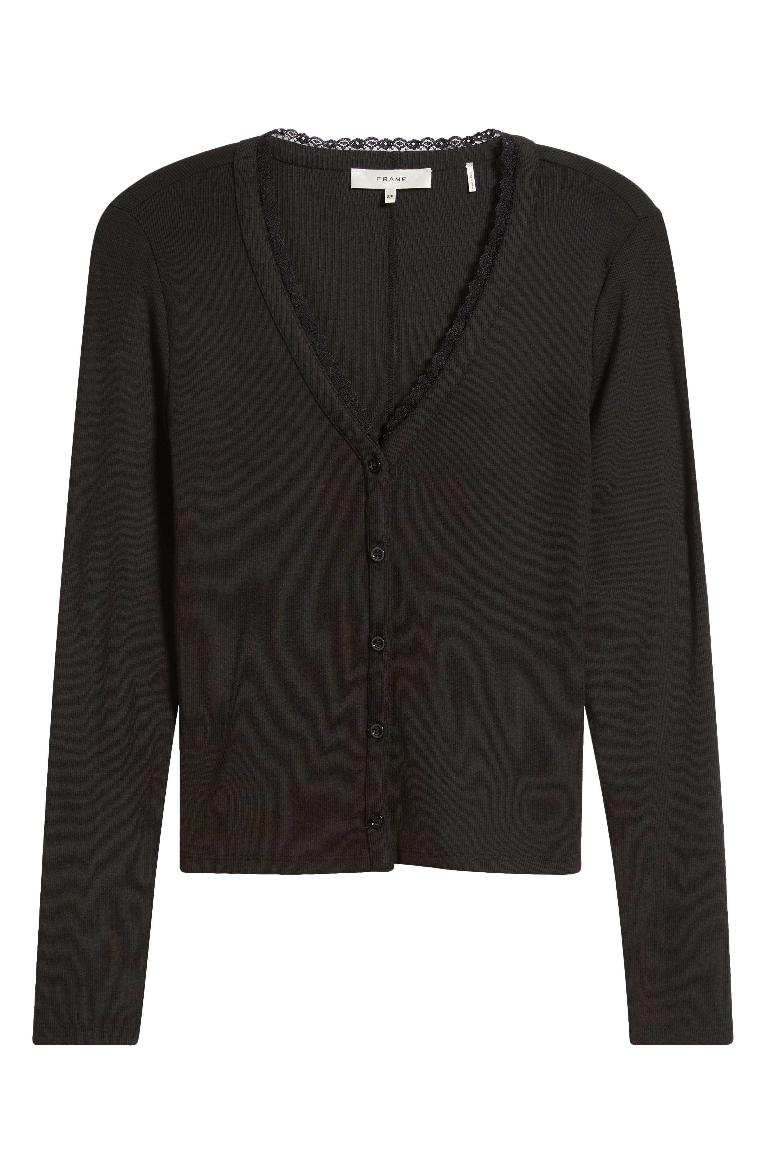Frame Rib Trim Cardigan In Black