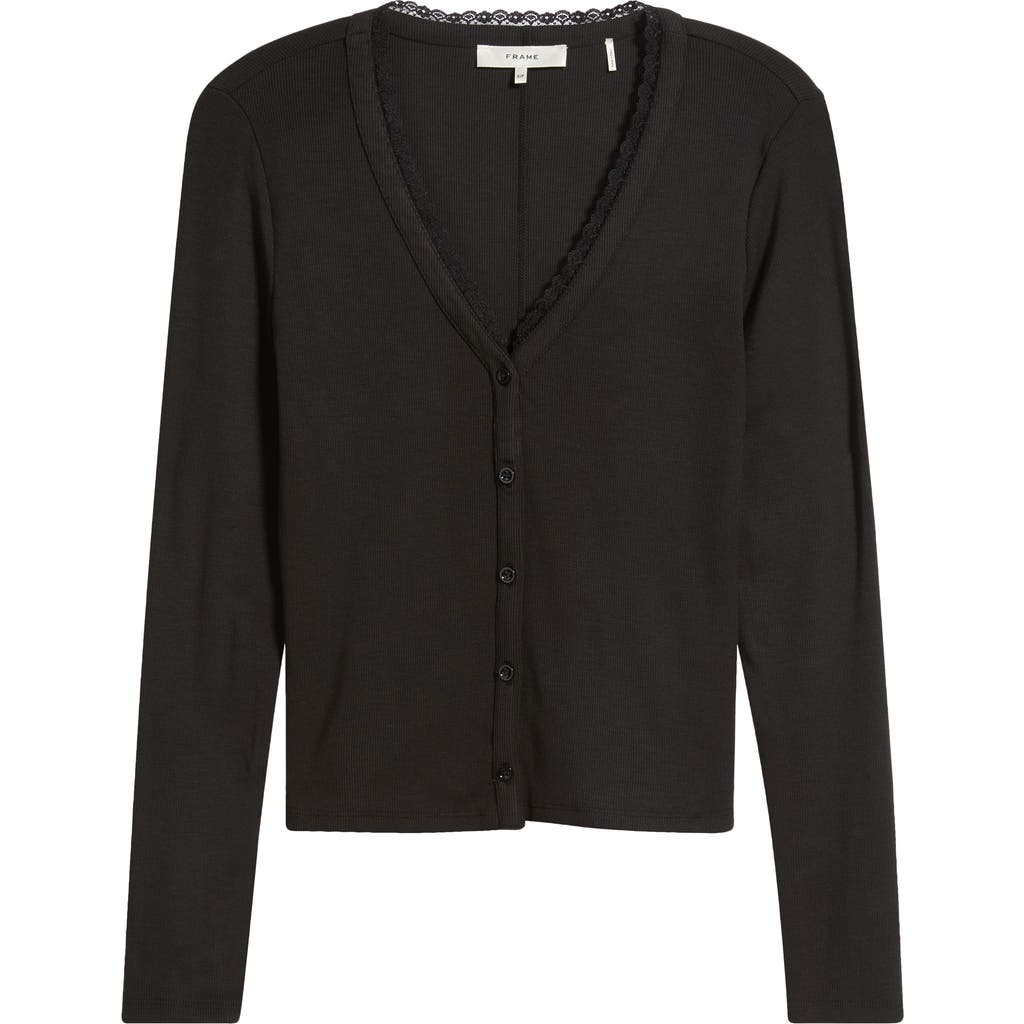 Frame Rib Trim Cardigan In Black