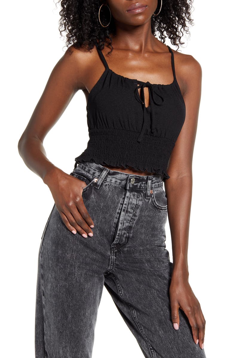 Topshop Smocked Mesh Crop Tank Top, Main, color,