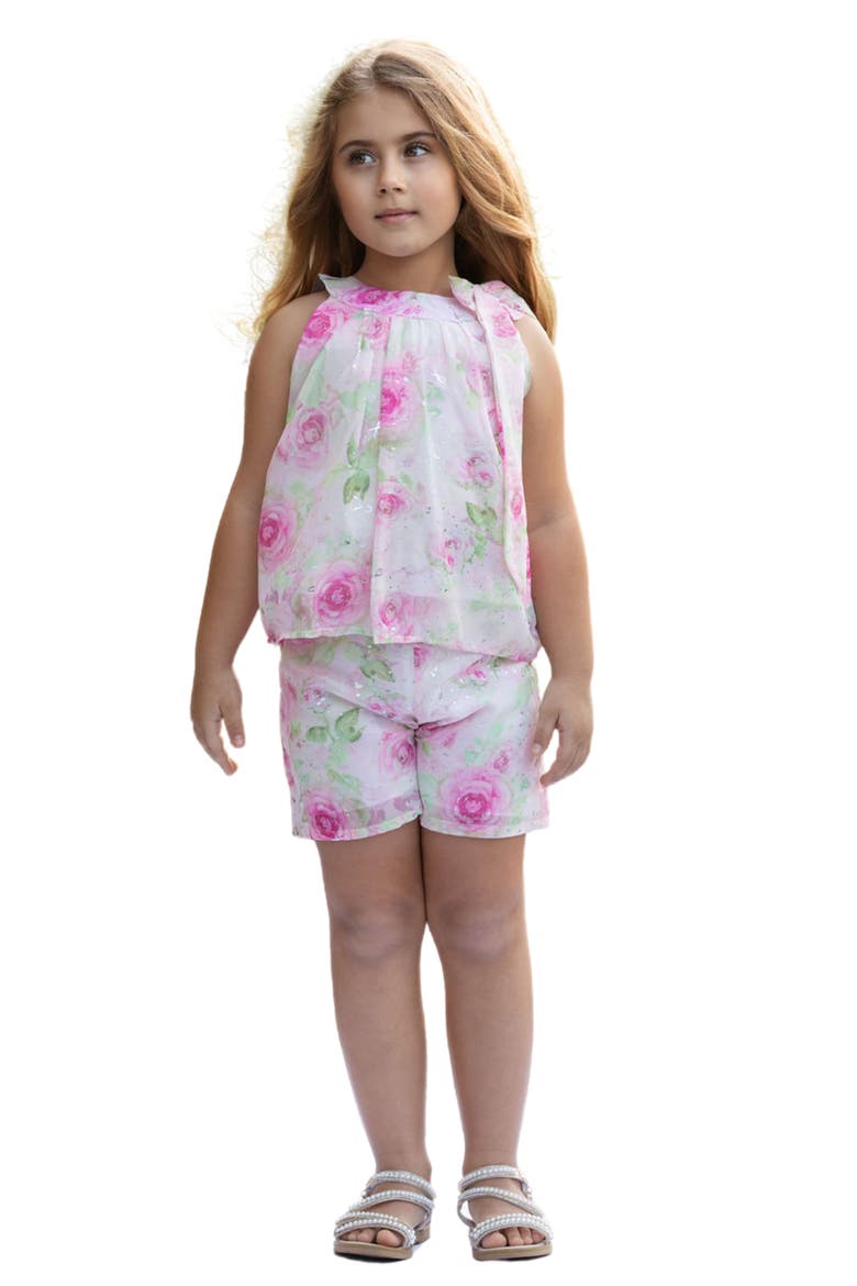 Girls Blooming Blush Floral Chiffon Top and Short Set, Main, color, Pink