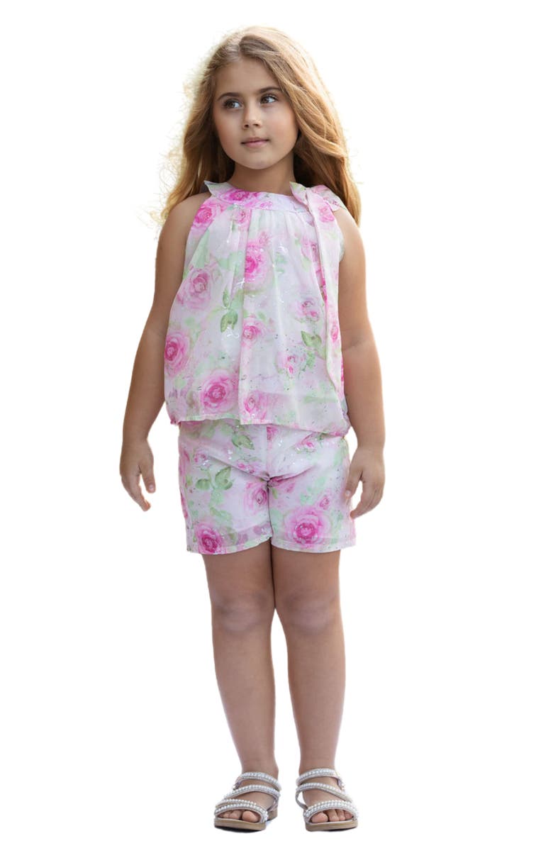 Mia Belle Girls Girls Blooming Blush Floral Chiffon Top and Short Set, Main, color, Pink