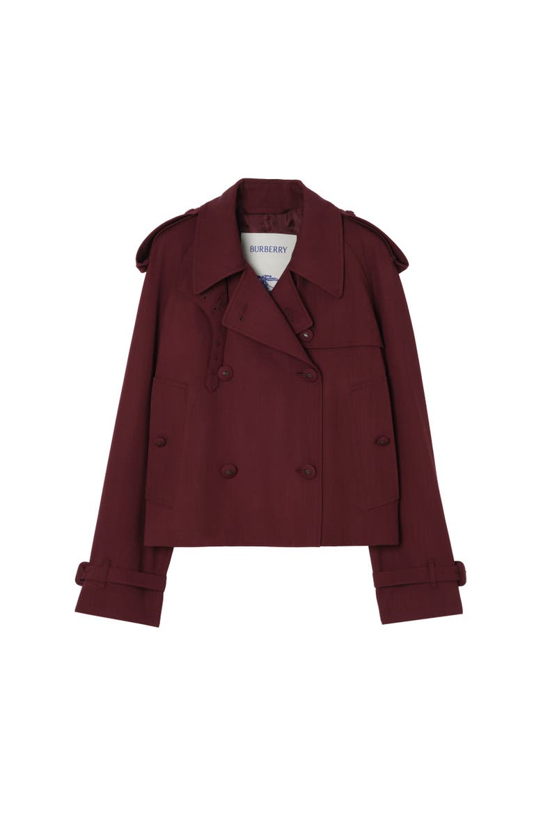 Cropped Wool Mayfair Trench Jacket, Alternate, color, Vineyard red