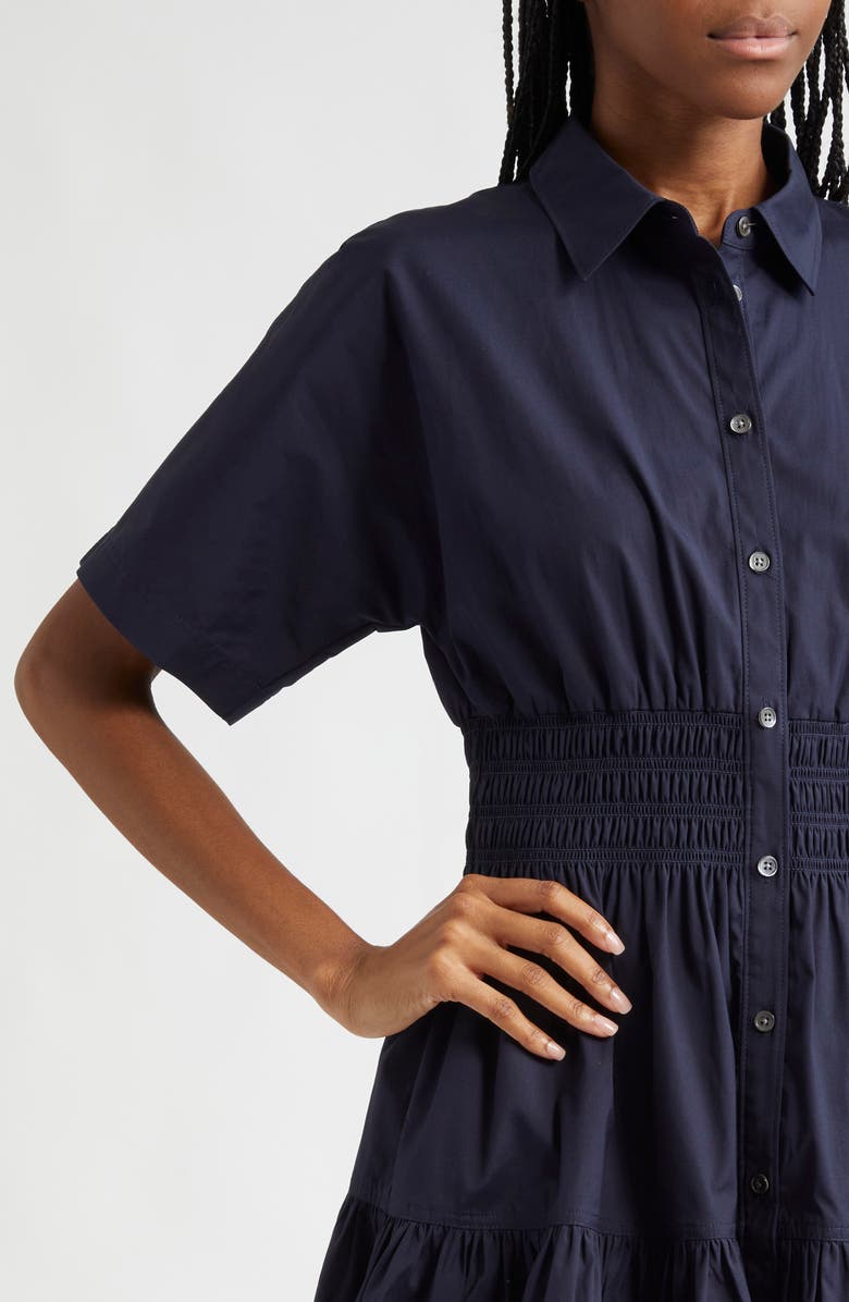 Veronica Beard Greta Smocked Waist Shirtdress, Alternate, color, Navy