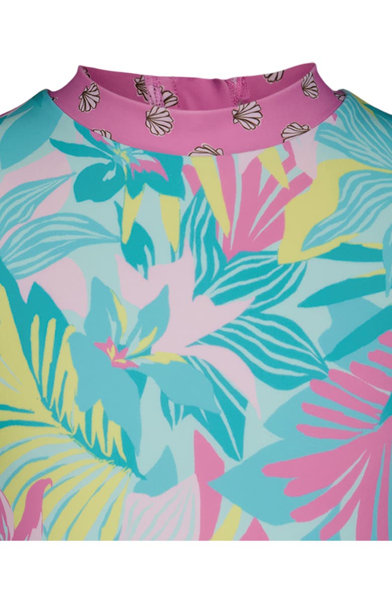 Billabong Kids' Des Tropics Long Sleeve One-Piece Rashguard Swimsuit, Alternate, color, Mint