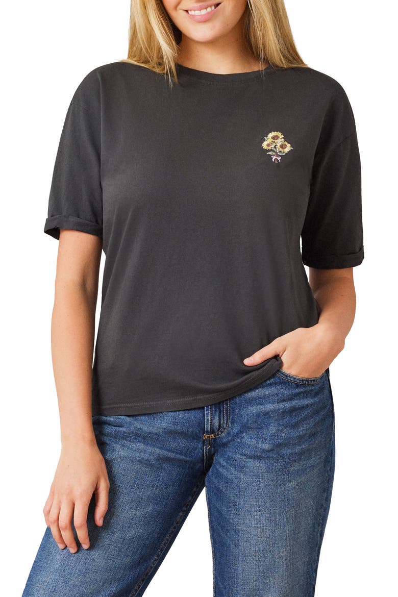 Melissa Girlfriend Tee, Main, color, BLACK SAND SUNFLOWER