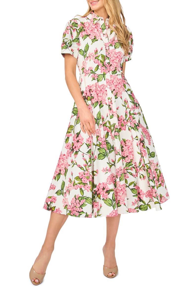 Violet Floral Cotton Midi Shirtdress, Main, color, PINK DRINK