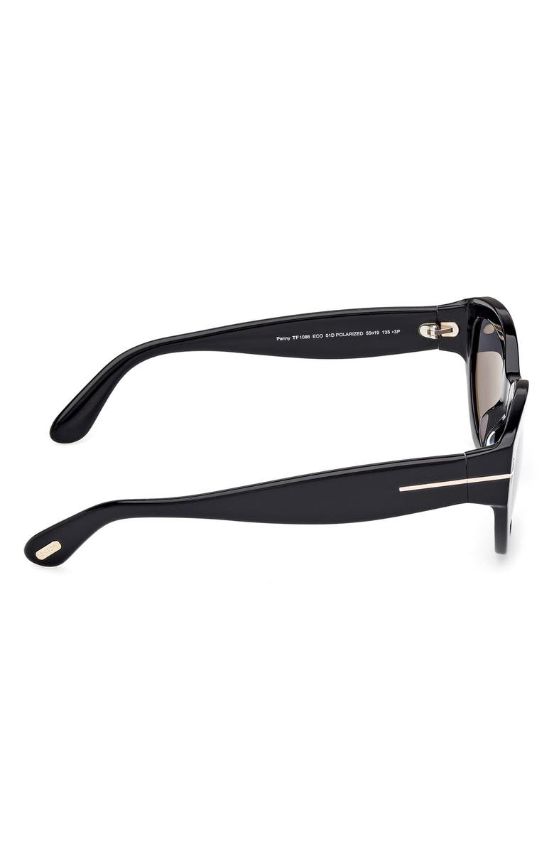 TOM FORD Penny 55mm Polarized Geometric Sunglasses, Alternate, color, Shiny Black/ Eco/ Smoke