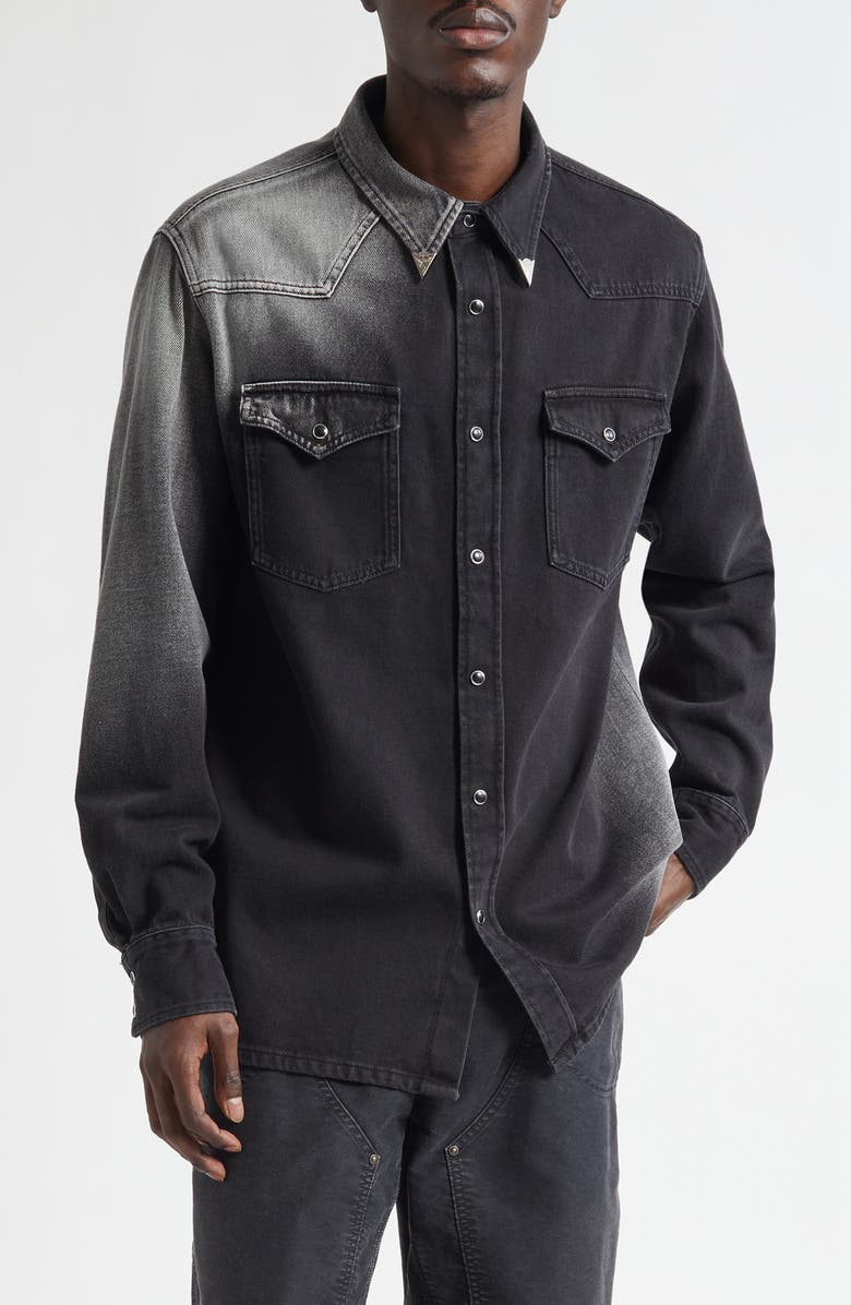 MM6 Maison Margiela Denim Western Snap-Up Shirt, Main, color, Black