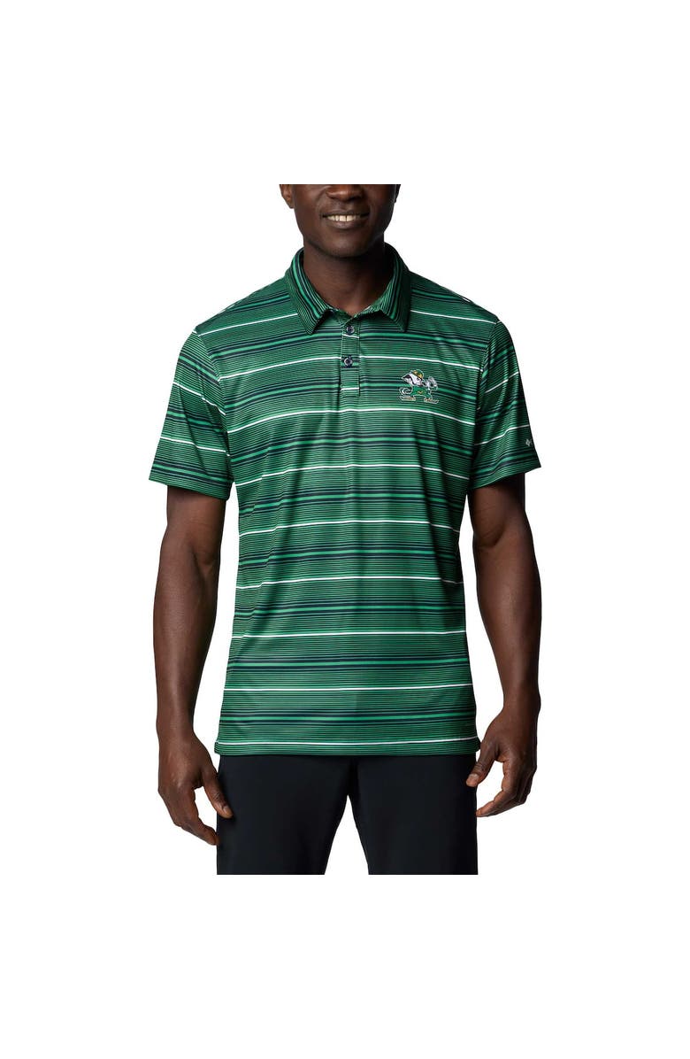 Columbia Men's Columbia Green Notre Dame Fighting Irish PFG Super Terminal Tackle<sup>™</sup> Omni-Shade<sup>™</sup> Stripe Polo, Main, color,
