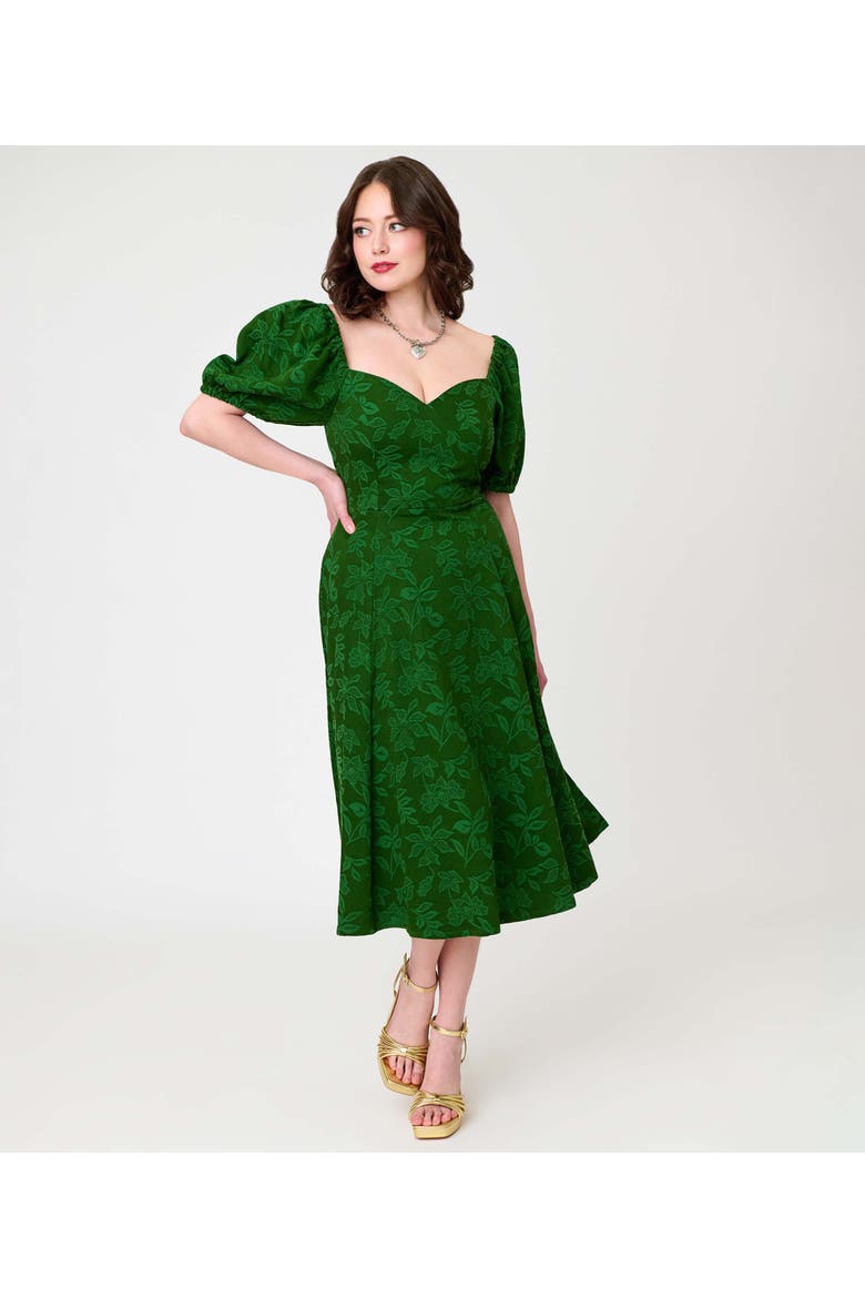 Jacquard Sweetheart Swing Dress, Main, color, Green Floral Print