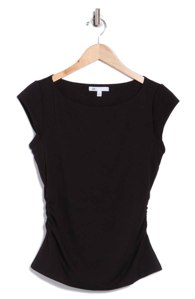 DR2 by Daniel Rainn Cap Sleeve Ruched Side T-Shirt, Alternate, color, Black