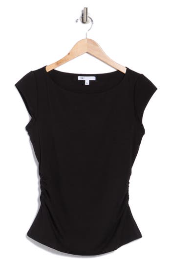 Dr2 By Daniel Rainn Cap Sleeve Ruched Side T-shirt In Black