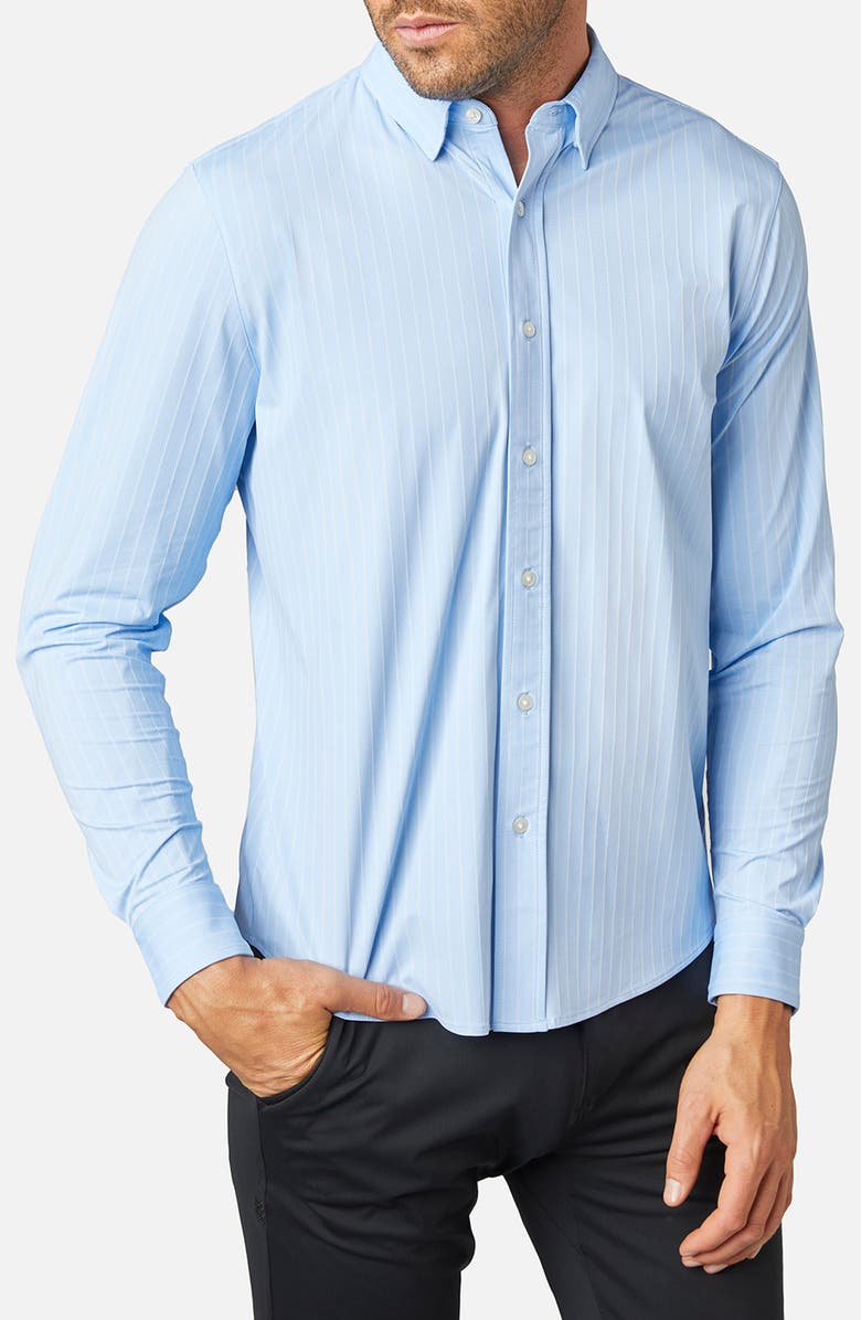 Rhone Commuter Classic Fit Textured Stripe Stretch Button-Up Shirt, Main, color, 