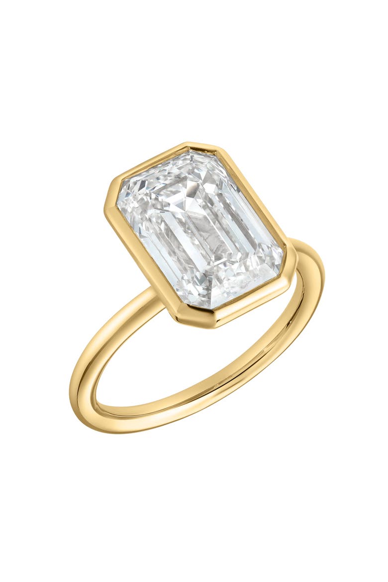Alessia 14K Gold Emerald Cut Lab Grown Diamond Bezel Solitaire Engagement Ring - 3 cts, Main, color, 14K Yellow Gold