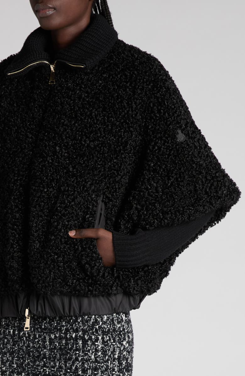 Moncler Mixed Media Reversible Cape, Alternate, color, Black