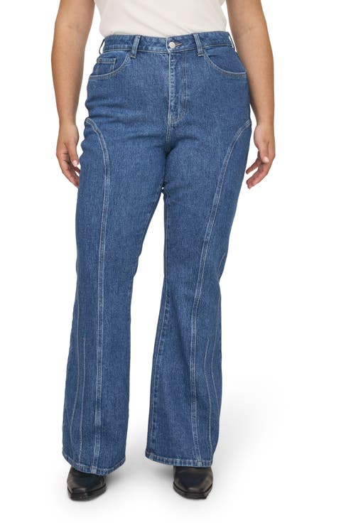 MIA Seamed High Waist Flare Jeans (Pacific) (Plus)