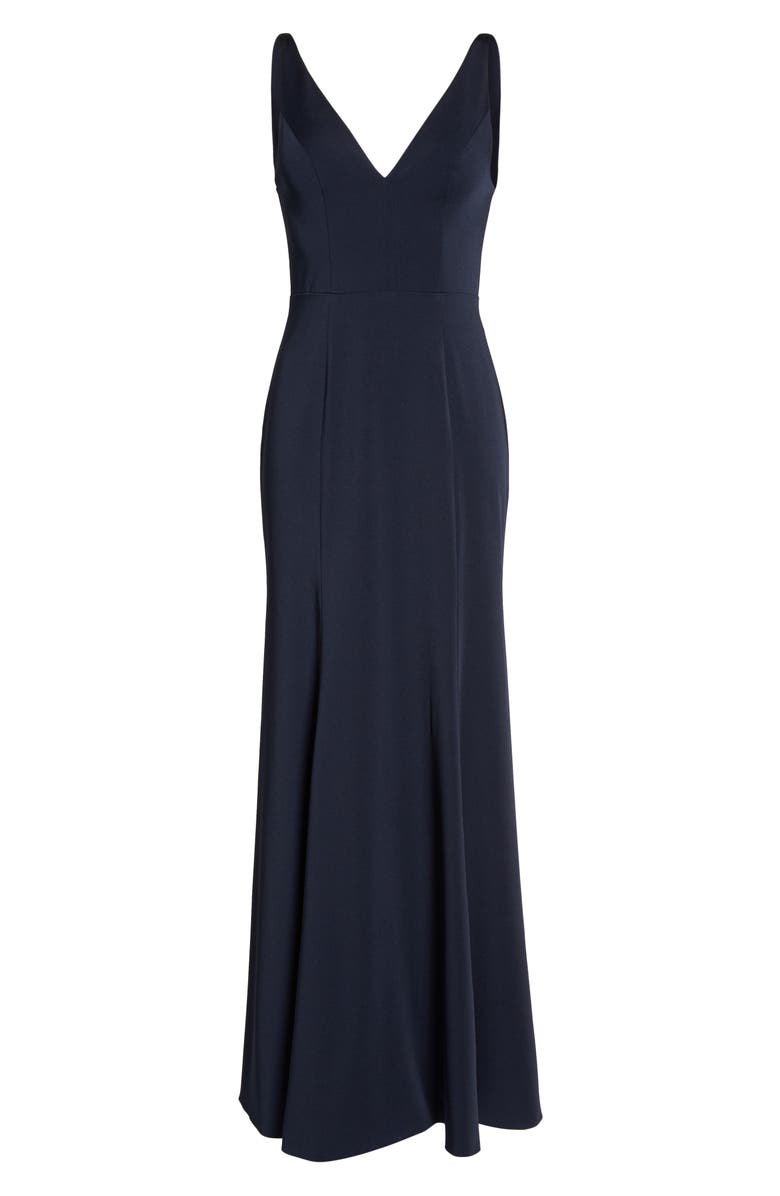 Jenny Yoo Jade Luxe Crepe V-Neck Gown, Alternate, color, 