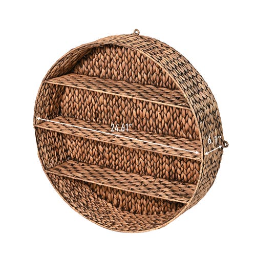 Happimess Annulus 3-shelf Circular Handwoven Hyacinth Wall Rack In Brown