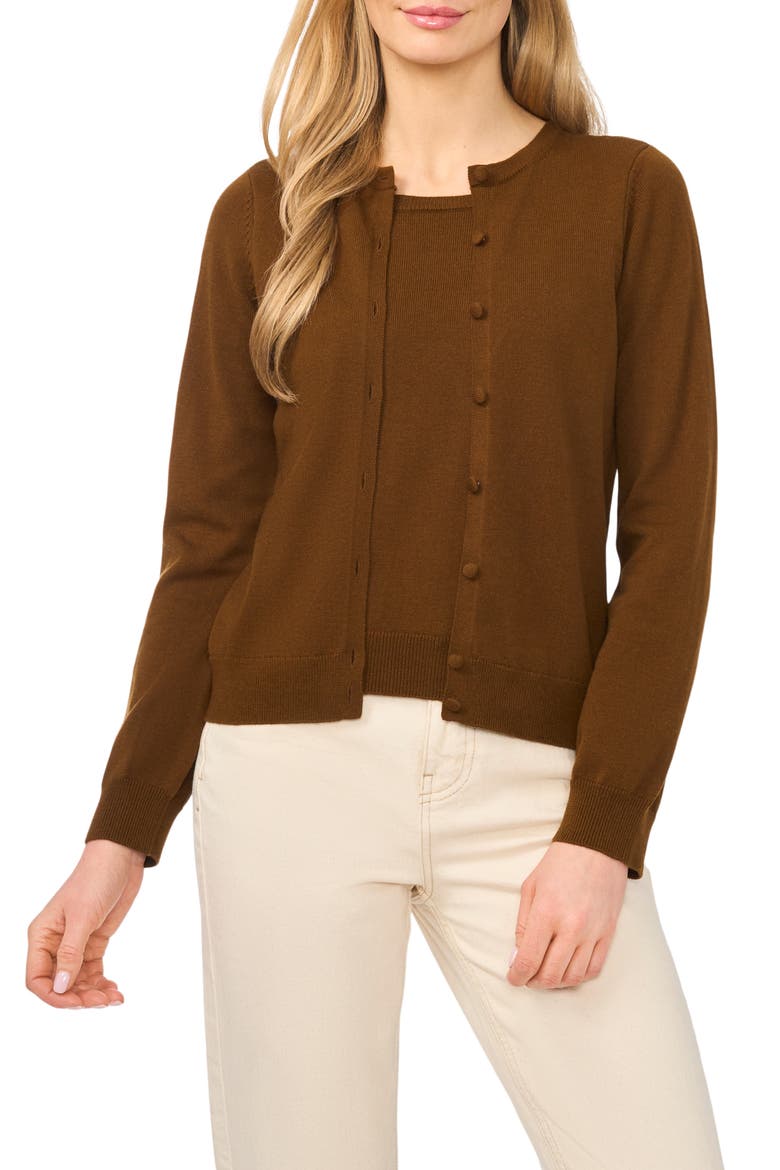 Attached Tank Cardigan Sweater, Main, color, FOREST BROWN