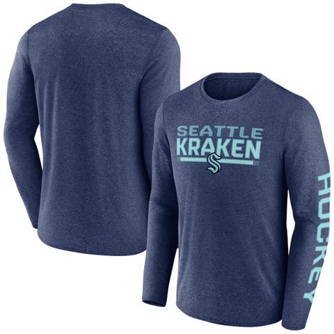 Men's Fanatics Heather Deep Sea Blue Seattle Kraken Sweep Iconic Synthetic Long Sleeve T-Shirt