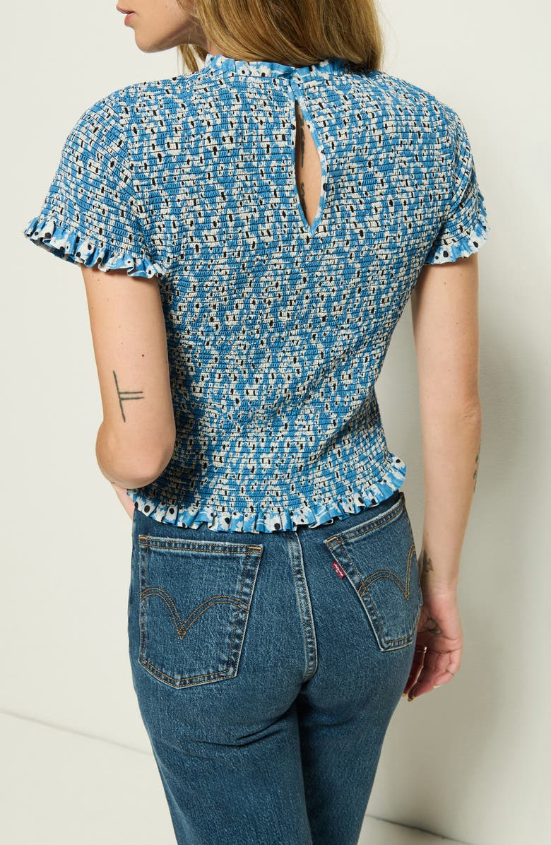 Nation LTD Evie Floral Smocked Pima Cotton Top, Alternate, color, Blue Hazy Daisy