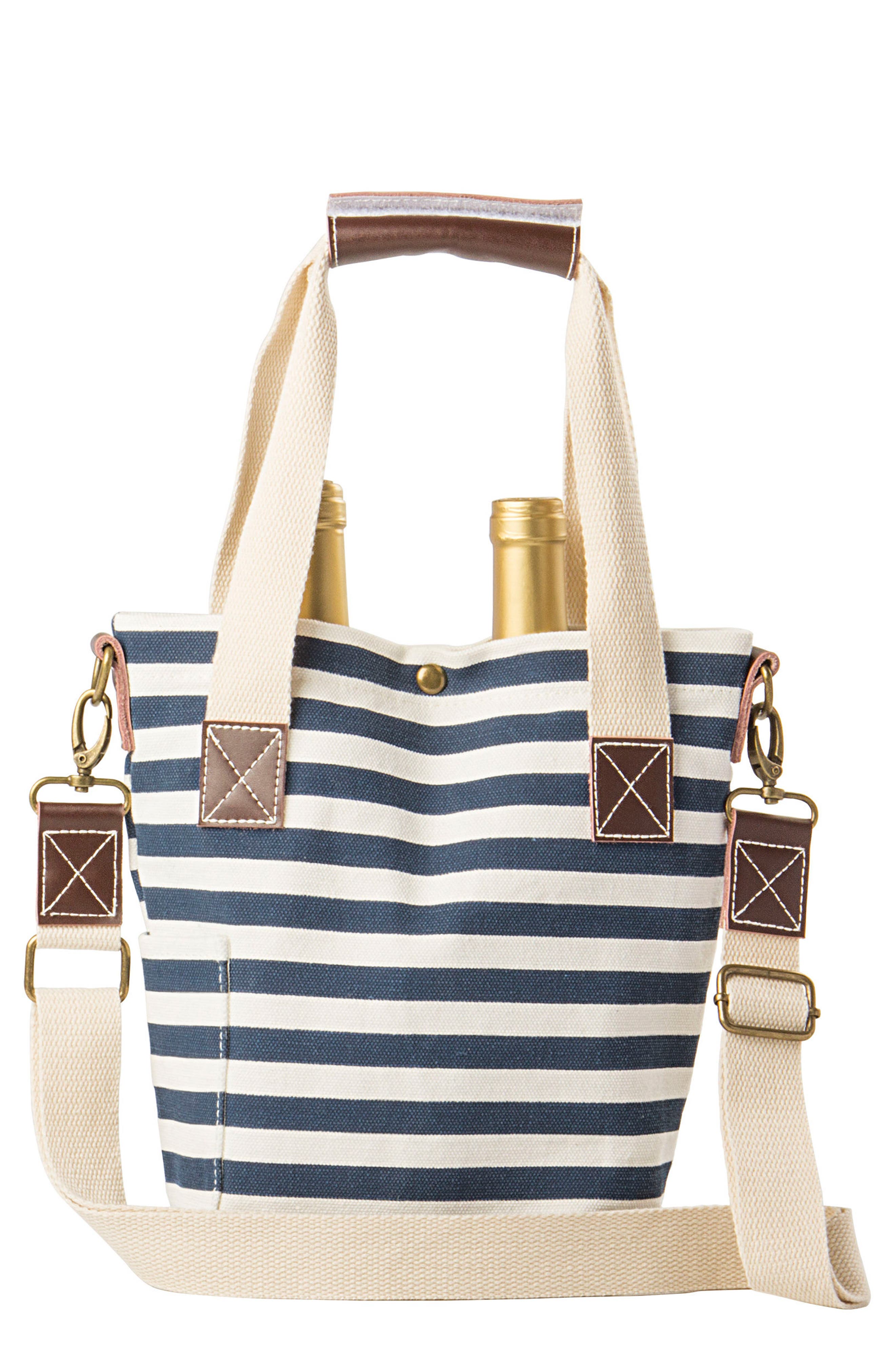 Monogram Stripe Wine Tote, Main, color, BLUE