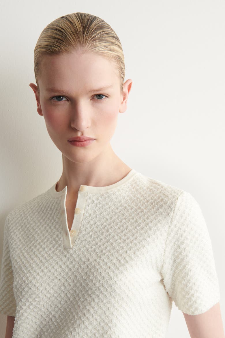 Jacquard-knit Henley T-shirt, Alternate, color, CREAM