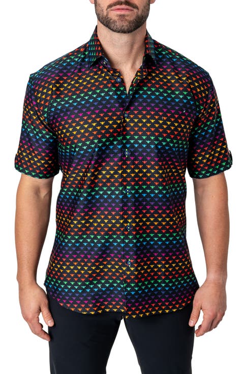 Galileo Beerainbow Black Short Sleeve Button-Up Shirt