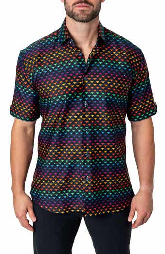Maceoo Galileo Beerainbow Black Short Sleeve Button-Up Shirt