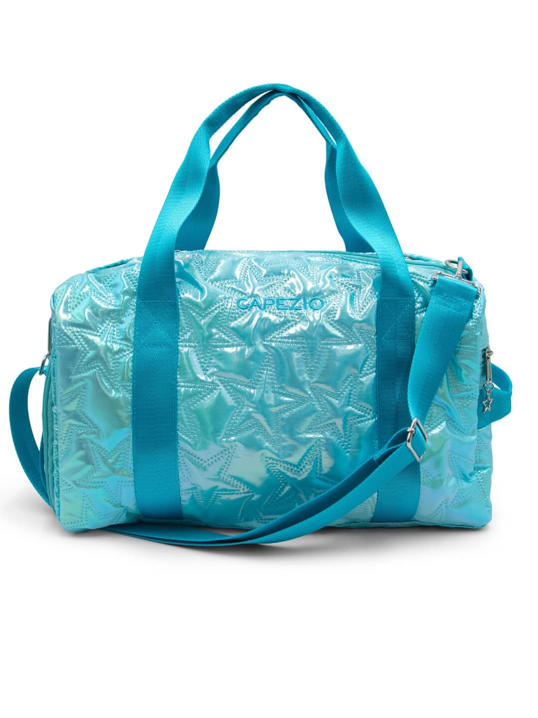 Metallic Star Travel Duffle, Alternate, color, turquoise/aqua