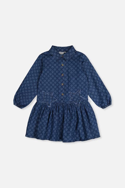 Button Front Scalloped Collar Shirt Dress