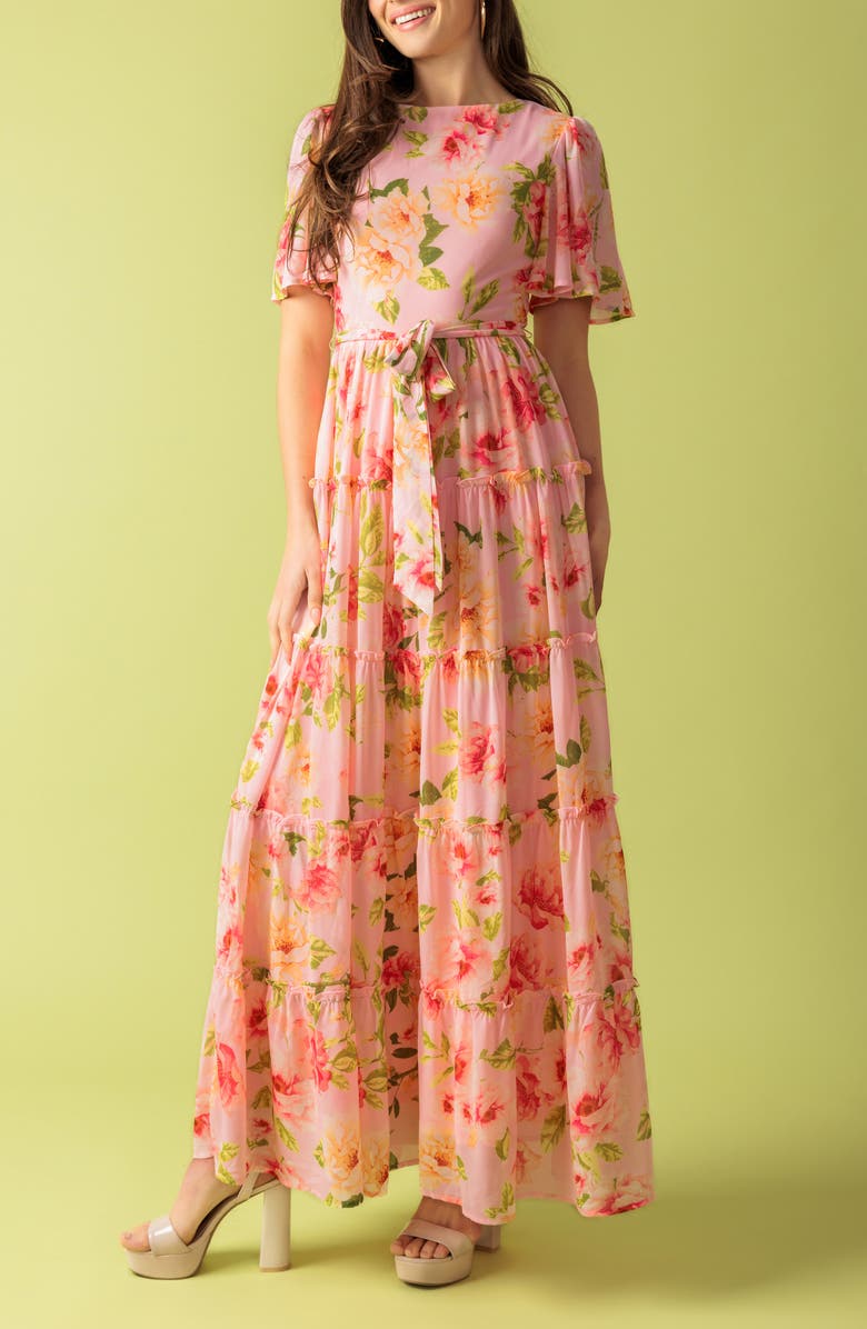 FLYING TOMATO Flutter Sleeve Maxi Dress, Alternate, color,