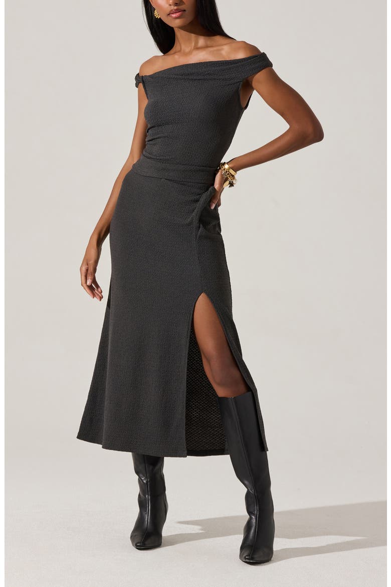 Lindy Textured Knit Twist Waist Midi Skirt, Alternate, color, CHARCOAL