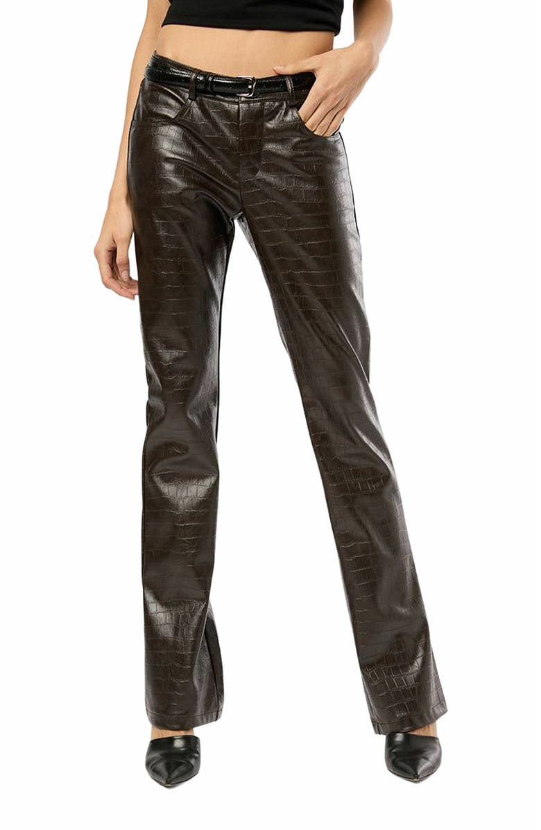 WeWoreWhat Vegan Leather Croc Mid Rise Flare Pant, Alternate, color, 