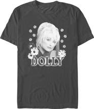 DOLLY PARTON Men's Distressed Daisies Portrait Short Sleeve T-Shirt