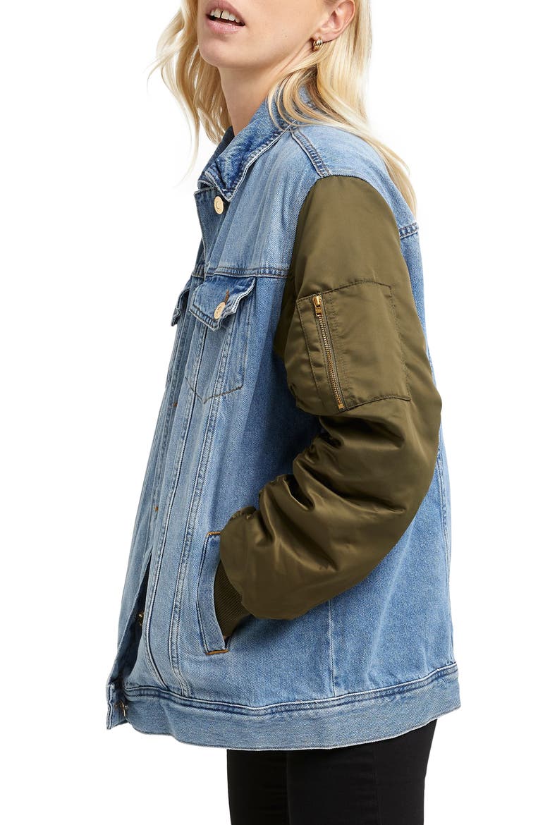 Hybrid Denim Bomber Jacket, Alternate, color, MED DENIM