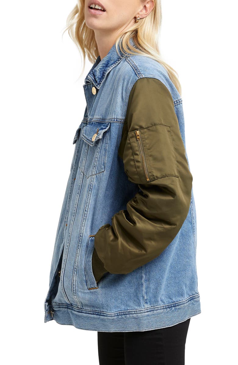 River Island Hybrid Denim Bomber Jacket, Alternate, color, 